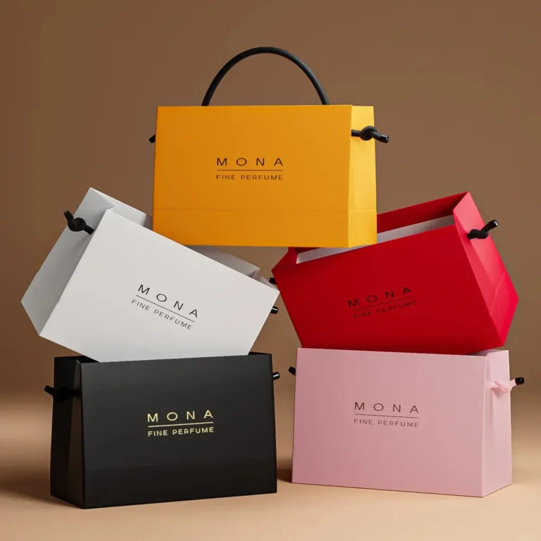 Various colorful promotional gift bags designed for custom promotional items