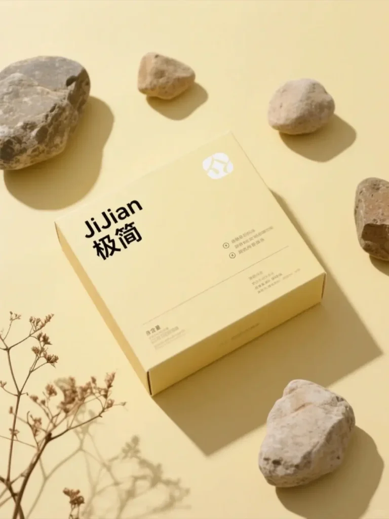 Beige gift box design with minimalist packaging style and clean structural layout.