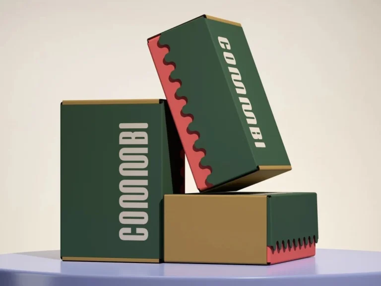 Color-blocked custom gift box with kraft paper and bold contrasting colors, showcasing creative custom gift wrap that enhances brand visual impact.