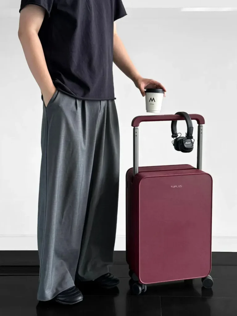 Premium custom branded suitcase as a sustainable corporate gift for employees and clients, emphasizing durability and high-quality travel gear by LUGVO.