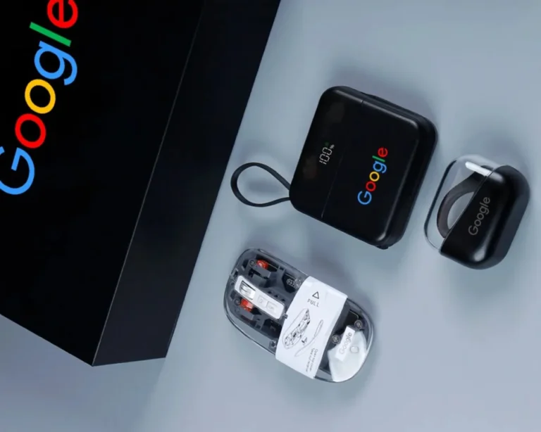 Home 5 Tech corporate gift set with transparent mouse, power bank, and sports earphones
