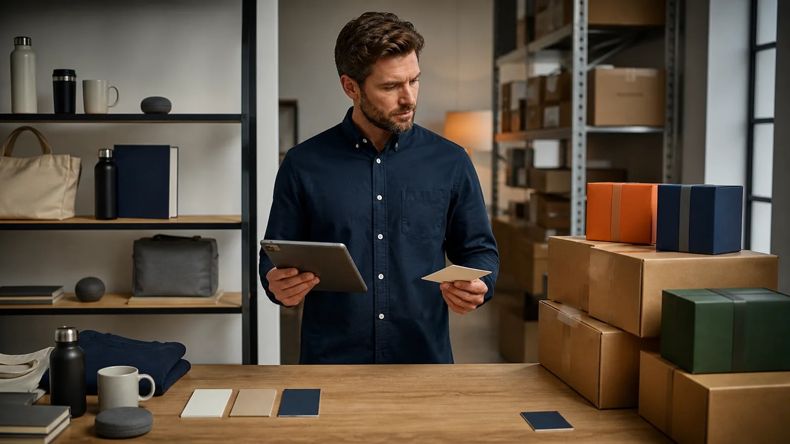 Decision between reusable and stranded custom gift stock Buyer comparing reusable branded stock with campaign-specific excess inventory
