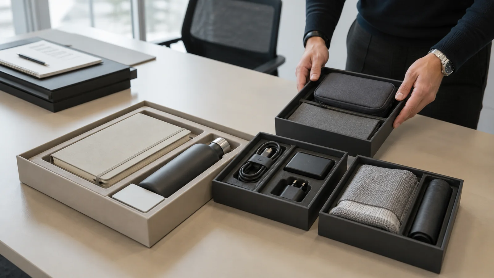 Core and local modules for an employee welcome kit Modular employee welcome kit with a common core and approved local component trays